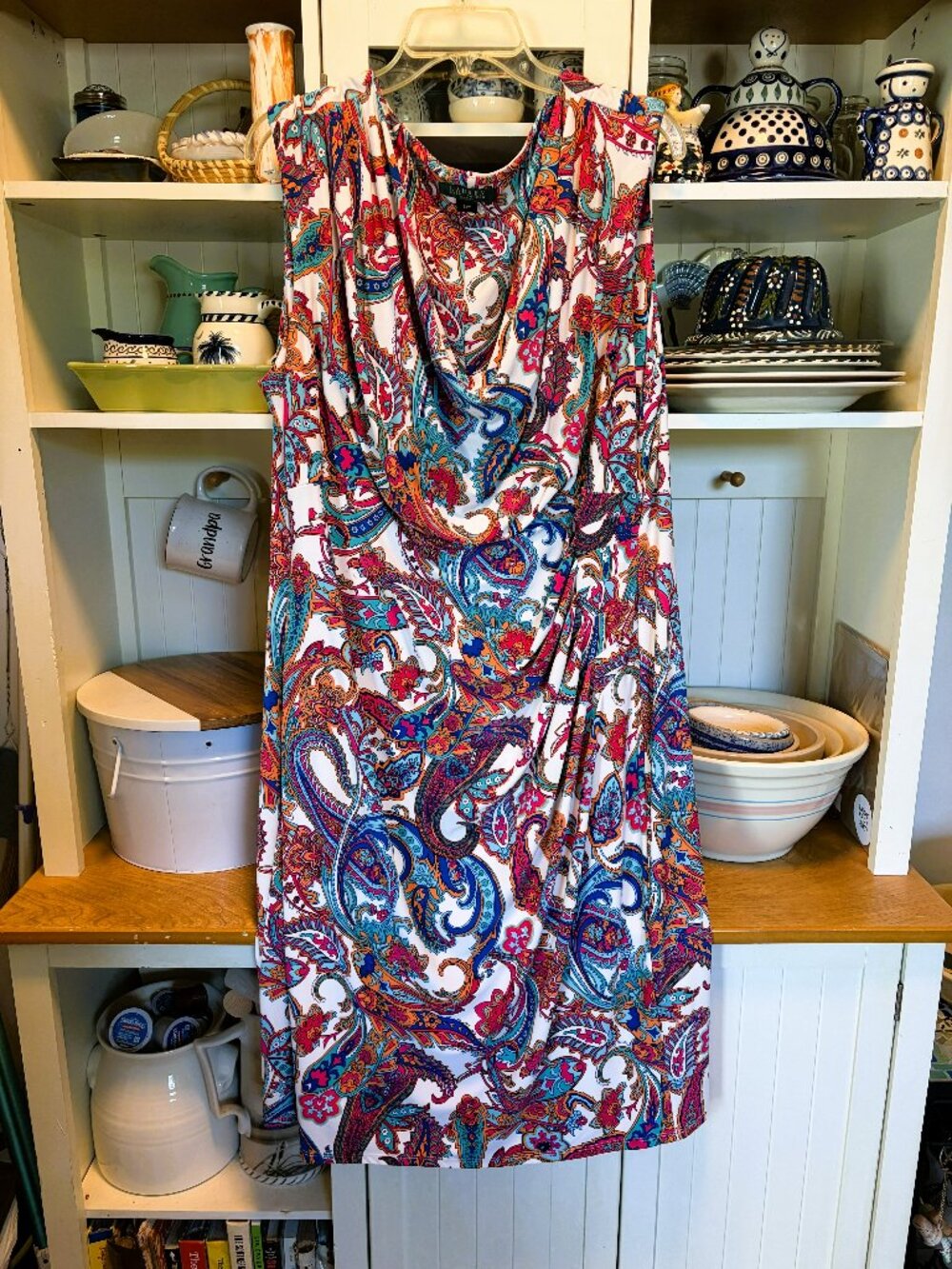 Lauren Ralph Lauren Dress Sz 22W Colorful, Paisley Cowl Neck Sleeveless Dress
